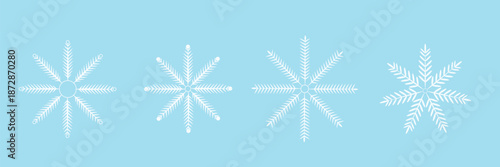 Cute minimalistic snowflakes collection. Festive winter holiday decorations for Christmas and New Year. Flat vector illustration