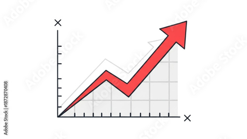 Graph showing upward trend with red arrow indicating growth and progress