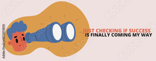 Cartoon vector illustration of a man using binoculars like a doorway into possibilities