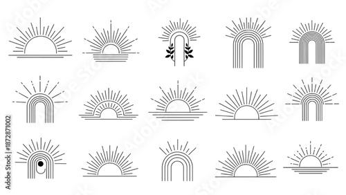 Abstract Geometric Sun and Rainbow Elements for Modern Designs