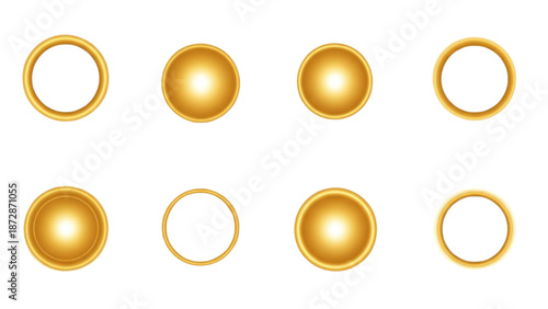 Collection of Golden Circular Shapes and Outline Rings Vector Illustration Set for Graphic Design