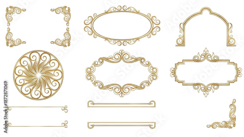 Ornate Gold Decorative Frames and Elegant Vintage Borders Collection for Classic Design Projects