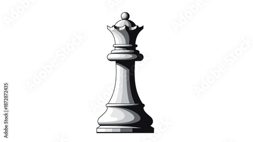 Detailed Vector Illustration of a White Chess Queen Piece on White Background