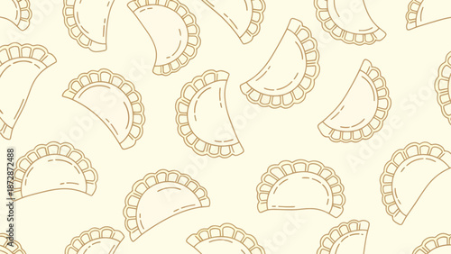 Delicate Empanadas Pattern Background With Pale Brown Outlines For Food Theme Stock