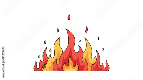 Stylized Cartoon Fire Flames Illustration with Hot Orange and Yellow Colors