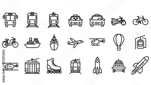 Collection of Simple Transport and Travel Icons.