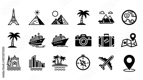 Collection of Travel Related Icons and Symbols.