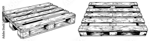 Two wooden cargo pallets for warehouse shipping and logistics sketch