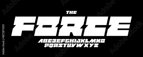 Fat Geometric Font Logo Alphabet Vector Square Letters Modern Typography, Bold Typographic Design Title Text, Typo Race Poster Headline, Type Symbol Logotype, Sharp Sans Serif Fonts. Vector Typeface