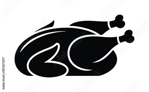 Black vector silhouette of a whole cooked turkey with detailed outline.