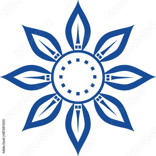 Islamic geometric floral rosette ornament symbol with symmetrical petals for decorative patterns and traditional vector designs
