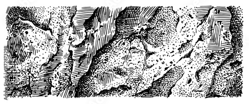 Detailed hand drawn sketch of rough rock stone texture