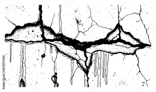Detailed sketch of a cracked wall texture with dripping liquid or slime