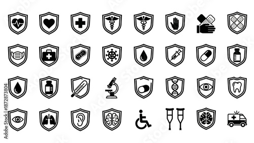 Collection of Various Black and White Icons.