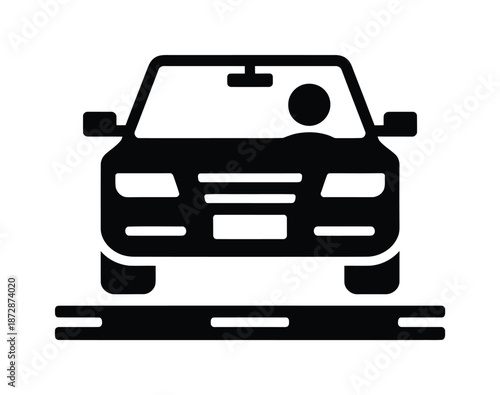 Black vector illustration of a car with a driver silhouette