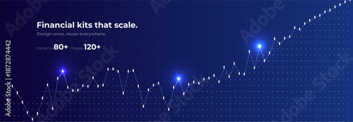 Financial Growth, Fintech Analytics, Rise Profit, Business Up Chart, Stock Candle, Development Invest, New Year Sale Plan, Company Benefit Money Visual Graphic for Presentation. Vector Illustration