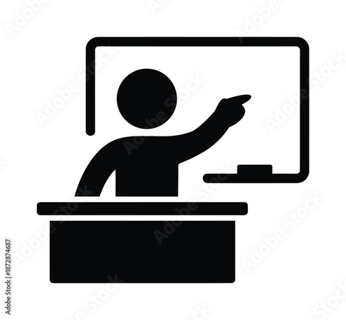 Vector image of a person pointing at a blank board on a desk