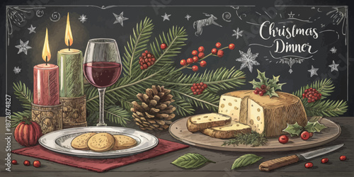 Hand Sketched Chalkboard Illustration Collection of Organic Ingredients and Healthy Food Elements