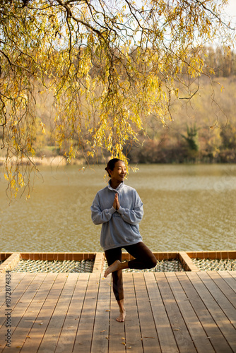 Korean woman practicing yog...