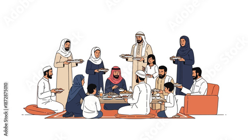 Group of People Gathering for a Meal in a Traditional Setting