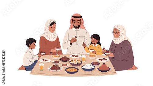 Family Gathering for a Meal in a Traditional Setting