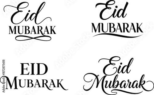 Eid Mubarak typography set featuring elegant calligraphy, script, and classic lettering styles for Islamic greeting designs