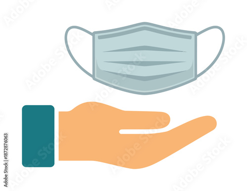 Vector illustration of hand holding surgical mask for protection.
