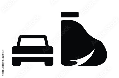 Vector icon features car refueling using large fuel dispenser