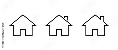 Home and house icon set in outline design. Real estate, residence, and property symbol