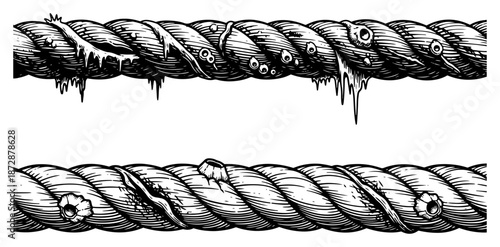 Horizontal twisted rope borders with marine slime and barnacle details