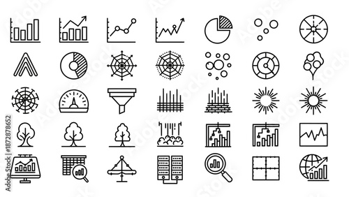 Collection of Various Business and Data Icons.