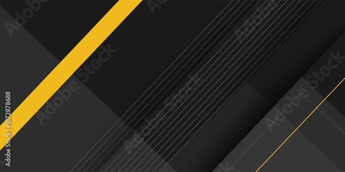 Dark gray futuristic abstract vector background with shadow and gold straight lines. Modern creative halftone premium gradient. 3d cover of business design. Eps10 vector