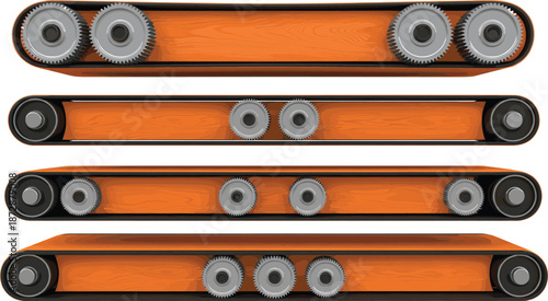 Set of vintage green suitcases with leather straps and metal buckles for travel adventure and luggage storage isolated on white background vector illustration