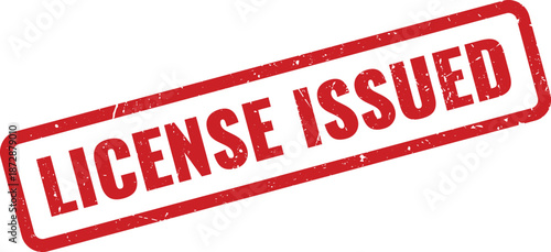 Authentic red grunge rubber stamp featuring LICENSE ISSUED text for official paperwork and approvals