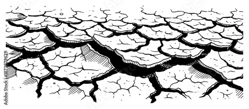 Perspective illustration of dry cracked ground soil representing drought and arid land