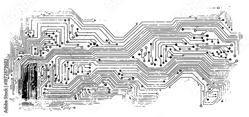 Abstract technology background featuring hand drawn circuit board lines and connections