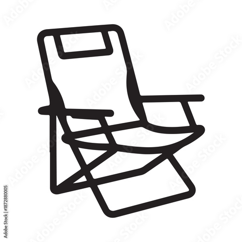 Simple black and white line drawing of a folding beach chair minimalistic style