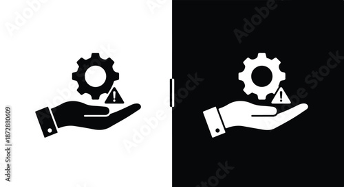 Gear and handshake business partnership vector illustration - icon set in line, solid and filled outline style, Flat Vector icon, icon, Editable stroke icon, Modern icon collection