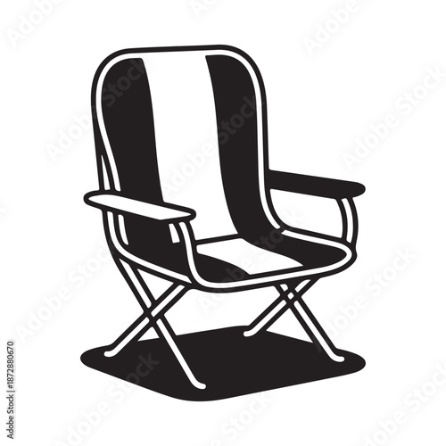 A simple black and white illustration of a folding camping chair side view presentation