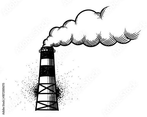 Industrial factory chimney emitting thick smoke clouds