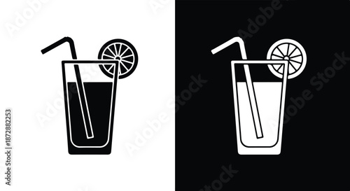 Iced tea glasses with lemon vector illustration - icon set in line, solid and filled outline style, Flat Vector icon, icon, Editable stroke icon, Modern icon collection