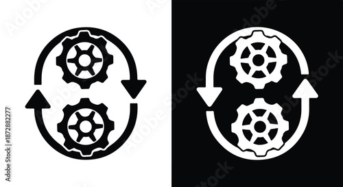 Gear Mechanism Sync Vector Illustration - icon set in line, solid and filled outline style, Flat Vector icon, icon, Editable stroke icon, Modern icon collection