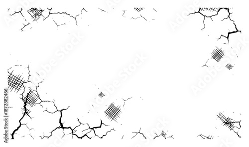 Cracked white wall background with grunge texture and crosshatch details