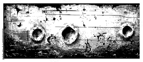 Grunge metal surface texture with bullet holes and impact craters