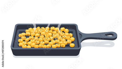 Golden corn kernels gently sizzling in a modern grill pan, capturing fresh, wholesome cooking for a delightful meal