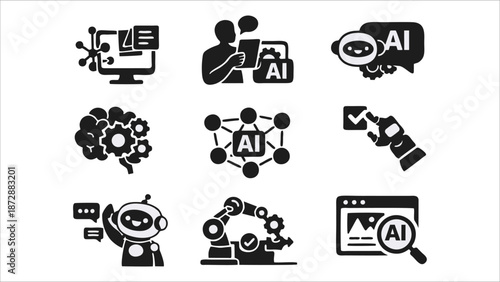 AI Writing Assistant Vector Icons – Artificial Intelligence for Content Creation