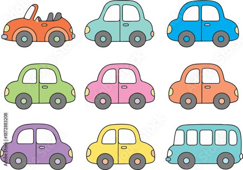 cartoon car vehicle transport Car symbols frontal car icons
