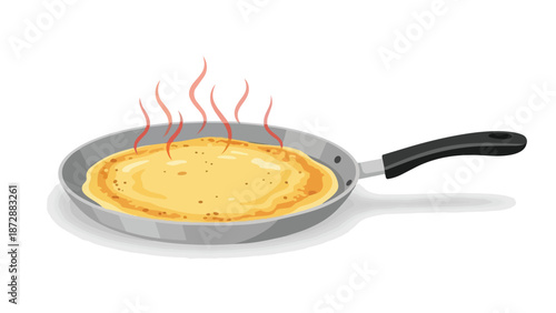 Freshly cooked pancake sizzling on a hot skillet, ready for a delightful breakfast or dessert treat