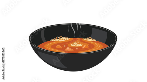 A comforting and vibrant digital illustration of a steaming bowl filled with a hot, rich, and appetizing stew, promising a delightful culinary