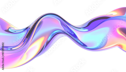 Colorful Iridescent Liquid Wave Design with Smooth Flowing Texture on Transparent Background